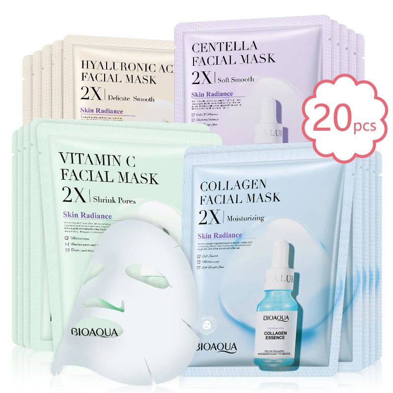 20-Piece Centella Collagen Sheet Mask Set – Hydrating VC Face Masks-Face Mask-Blushia